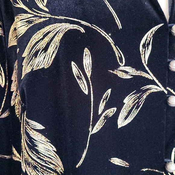 Women's Evening Dress Jacket Black Velvet Gold Floral Size 18W - Picture 2 of 8